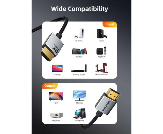 Кабель мультимедійний HDMI M to HDMI M 2.0m V2.1 8K60Hz Cabletime (CA915910), зображення 3