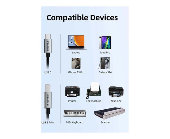 Кабель для принтера USB-C 2.0 to BM 2.0m Cabletime (CA915774), зображення 8