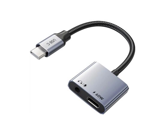 Переходник USB-C M to 3.5mm F + USB-C F PD60W Cabletime (CA915750), изображение 2
