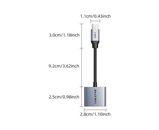 Переходник USB-C M to 3.5mm F + USB-C F PD60W Cabletime (CA915750), изображение 4