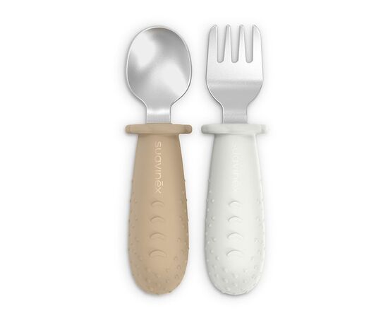 Набор детской посуды Suavinex Colour Essence столові прибори зі сталі (ложка, виделка) бежеві (402924)