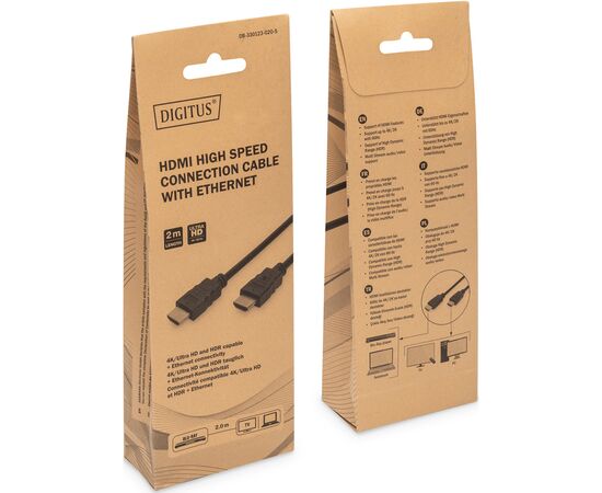Кабель мультимедийный HDMI M to HDMI M 2.0m 4K60Hz w/Ethernet black Digitus (DB-330123-020-S), изображение 3