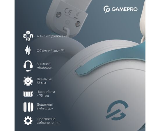 Наушники GamePro Asgard Freya Pro Wireless White/Blue (HSW201WB), изображение 12