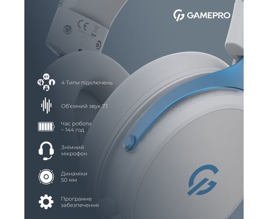 Наушники GamePro Asgard Skadi Wireless White/Blue (HSW191WB), изображение 12