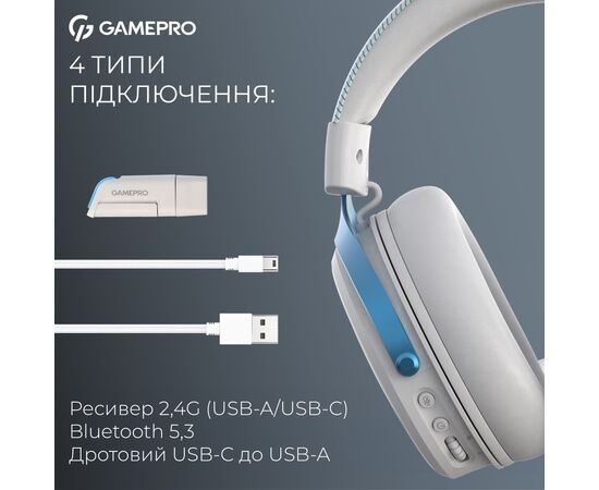 Наушники GamePro Asgard Skadi Wireless White/Blue (HSW191WB), изображение 6