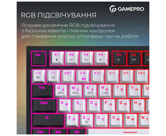 Клавиатура GamePro Asgard Valhalla Pro MK160B-D-Pro Rainy Switch Wireless/Bluetooth/USB UA Black (MK160B-D-Pro), изображение 10