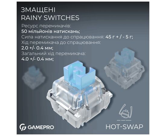 Клавиатура GamePro Asgard Valhalla Pro MK160B-D-Pro Rainy Switch Wireless/Bluetooth/USB UA Black (MK160B-D-Pro), изображение 8