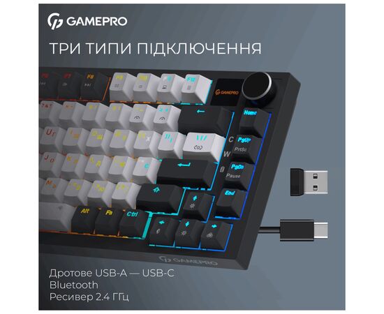 Клавиатура GamePro Asgard Valhalla Pro Rainy Switch Bluetooth/2.4G/USB USB White with display (MK160W-D-Pro), изображение 6