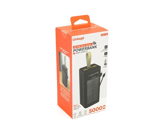 Батарея універсальна Linkage 50000mAh, Solar, 22.5W, cables Туре-С+Lighting, Black (LKP-47), зображення 5