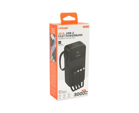 Батарея універсальна Linkage 30000mAh, 22.5W, cables Type-C+Lighting+Micro+USB, Black (LKP-42), зображення 6