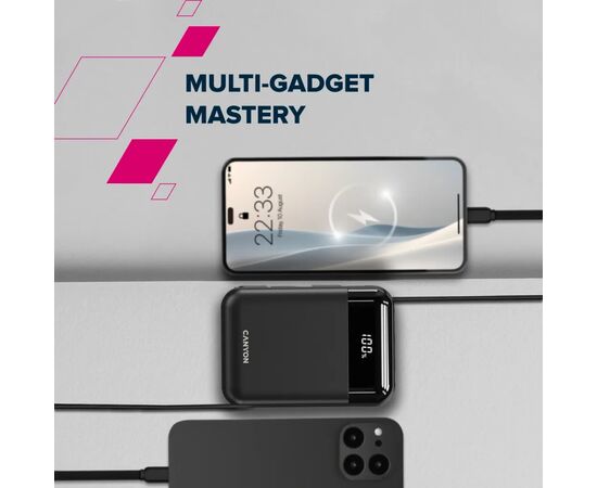 Батарея універсальна Canyon 20000mAh OnPower 204 PD/20W Built-in Lightning Cable (CNS-CPB204B), зображення 10