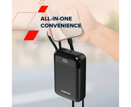Батарея універсальна Canyon 20000mAh OnPower 204 PD/20W Built-in Lightning Cable (CNS-CPB204B), зображення 12
