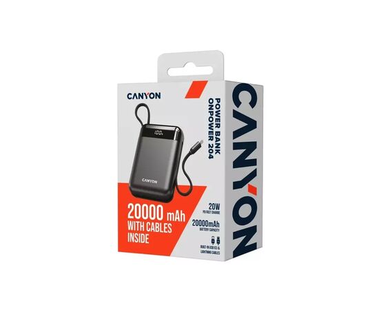 Батарея універсальна Canyon 20000mAh OnPower 204 PD/20W Built-in Lightning Cable (CNS-CPB204B), зображення 5