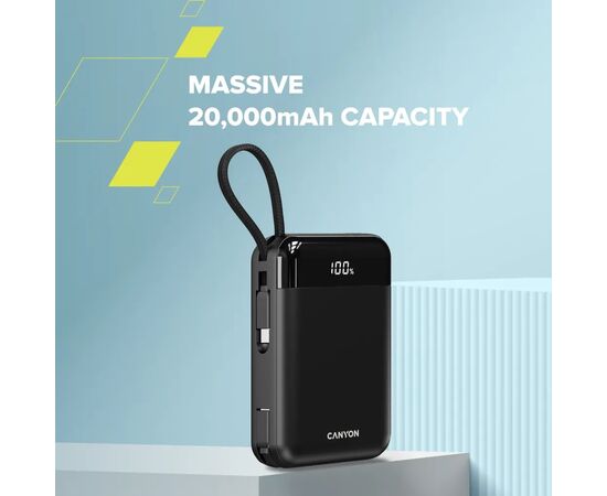 Батарея універсальна Canyon 20000mAh OnPower 204 PD/20W Built-in Lightning Cable (CNS-CPB204B), зображення 6