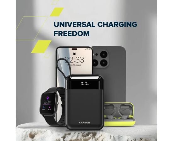Батарея універсальна Canyon 20000mAh OnPower 204 PD/20W Built-in Lightning Cable (CNS-CPB204B), зображення 9