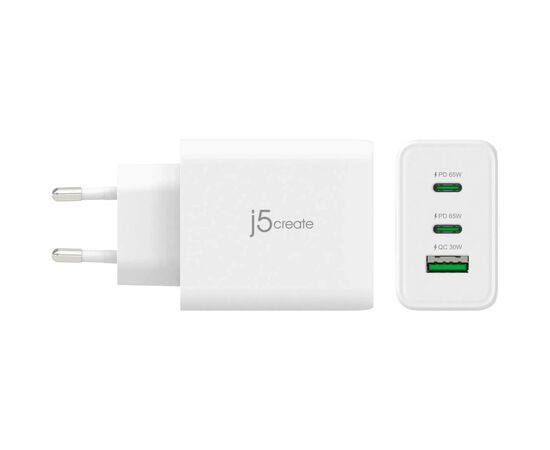 Зарядний пристрій J5create 1xUSB + 2xUSB-C 65W GaN QC3.0/PD/PPS (JUP3365E-EN), зображення 4