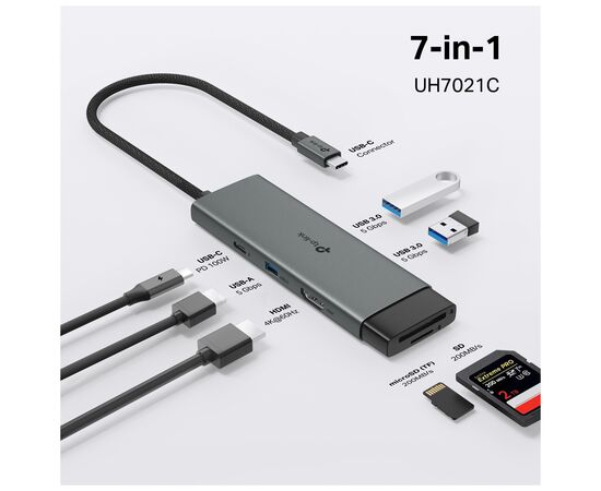 Концентратор TP-Link USB-C 7-in-1 3xUSB + HDMI + SD/TF + USB-C PD100W (UH7021C), изображение 5