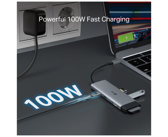 Концентратор TP-Link USB-C 7-in-1 3xUSB + HDMI + SD/TF + USB-C PD100W (UH7021C), изображение 9