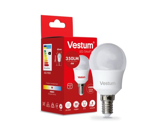 Лампочка Vestum G45 4W 4100K 220V E14 (1-VS-1207), изображение 2