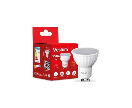 Лампочка Vestum MR16 6W 3000K 220V GU10 (1-VS-1505)