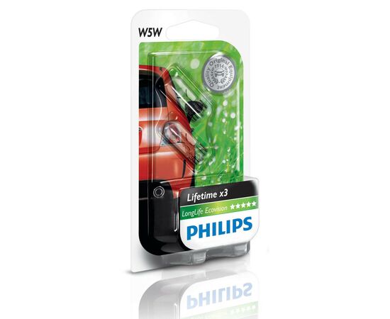 Автолампа Philips W5W LongLife EcoVision, 2шт/бл. (12961LLECOB2), зображення 3