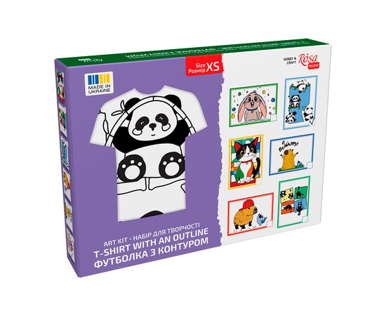 Набор для творчества Rosa футболка-розмальовка, Funny Рandas, бавовна 100, розмір XS (4823098544883), изображение 2