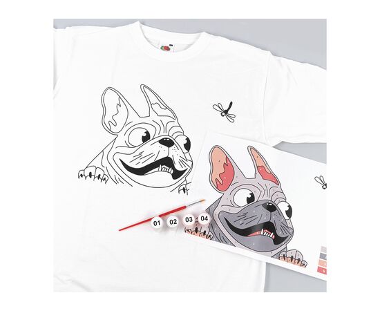 Набор для творчества Rosa футболка-розмальовка, Мопс, бавовна 100, розмір S (4823098542087), изображение 3