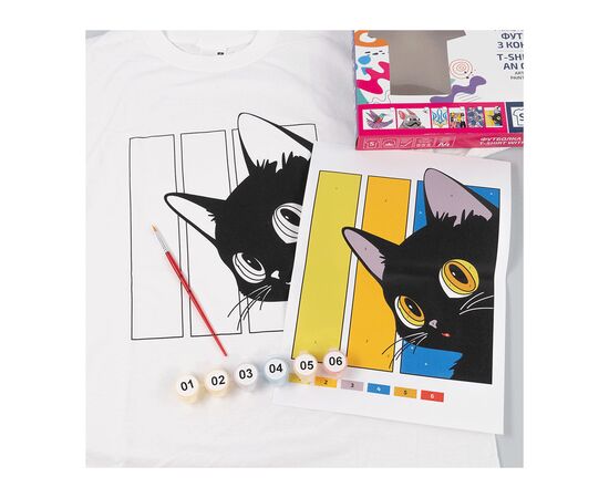Набор для творчества Rosa футболка-розмальовка, Чорний кіт, бавовна 100, розмір S (4823098542070), изображение 4