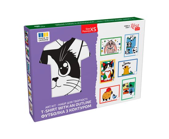 Набор для творчества Rosa футболка-розмальовка, Яскравий кіт, бавовна 100, розмір XS (4823098544845), изображение 2