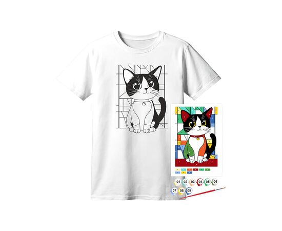 Набор для творчества Rosa футболка-розмальовка, Яскравий кіт, бавовна 100, розмір XS (4823098544845)