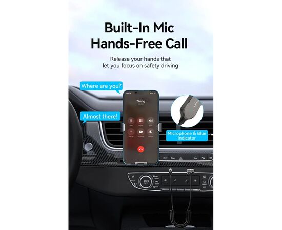 FM модулятор Vention AUX TRS 3.5мм USB Bluetooth 5.0 Coiled Cable 1.5M Gray Zinc (NAGHG), изображение 7