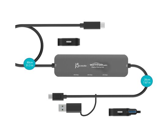 Концентратор J5create USB-C + USB A to 2xUSB + USB-C switch hub (JCH462-N), зображення 4