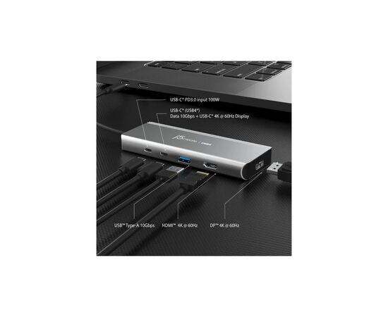 Концентратор J5create USB-C 7-in-1 USB 3.2 + USB-C PD + HDMI 4K + DisplayPort + SD/TF gray (JCD401-N), зображення 4