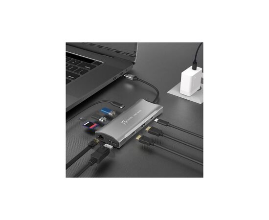Концентратор J5create USB-C 9-in-1 2xUSB 3.2 + 2xUSB-C PD + 2xHDMI 4K + DisplayPort + SD/TF + RJ45 1000Mbps gray (JCD397-N), зображення 6