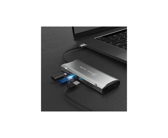 Концентратор J5create USB-C 9-in-1 2xUSB 3.2 + 2xUSB-C PD + 2xHDMI 4K + DisplayPort + SD/TF + RJ45 1000Mbps gray (JCD397-N), зображення 8