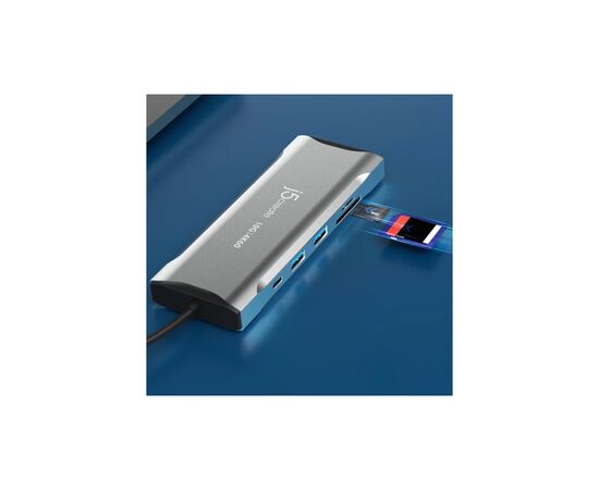 Концентратор J5create USB-C 9-in-1 2xUSB 3.2 + 2xUSB-C PD + 2xHDMI 4K + DisplayPort + SD/TF + RJ45 1000Mbps gray (JCD397-N), зображення 9