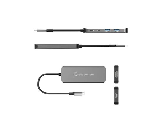 Концентратор J5create USB-C 5-in-1 2xUSB 3.2 10Gbps + 2xUSB-C 10Gbps PD 100W + HDMI 8K gray (JCH453-N), зображення 5