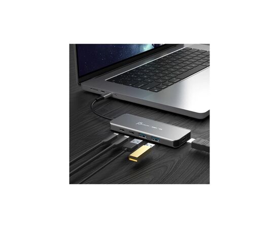 Концентратор J5create USB-C 5-in-1 2xUSB 3.2 10Gbps + 2xUSB-C 10Gbps PD 100W + HDMI 8K gray (JCH453-N), зображення 6