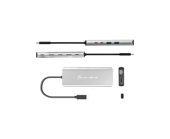 Концентратор J5create USB-С 6-in-1 2xUSB 3.2 + USB-C PD 100W + USB-C + HDMI 8K + RJ45 2.5Gbps aluminum (JCD403-N), зображення 3