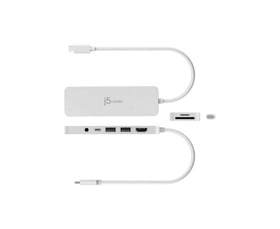 Концентратор J5create USB-C 6-in-1 2xUSB 3.2 + USB-C PD + HDMI 4K + SD/TF + 3.5mm white (JCD373EW-N), зображення 3
