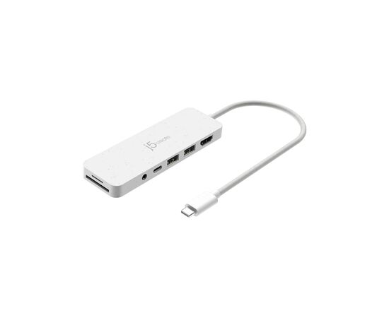 Концентратор J5create USB-C 6-in-1 2xUSB 3.2 + USB-C PD + HDMI 4K + SD/TF + 3.5mm white (JCD373EW-N)