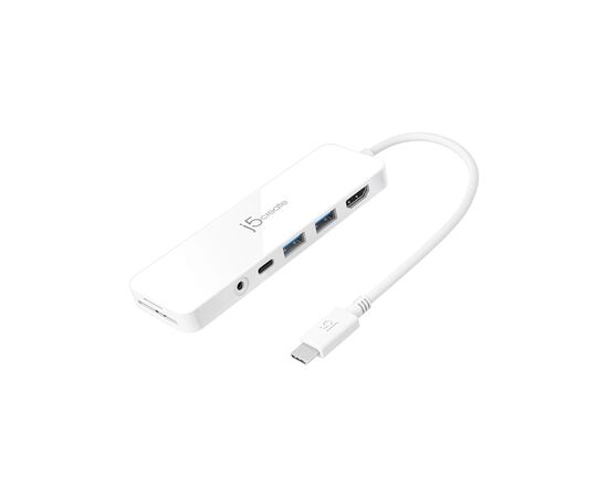 Концентратор J5create USB-C 6-in-1 2xUSB 3.1 + USB-C PD + HDMI + SD/TF + 3.5mm white (JCD373-N)