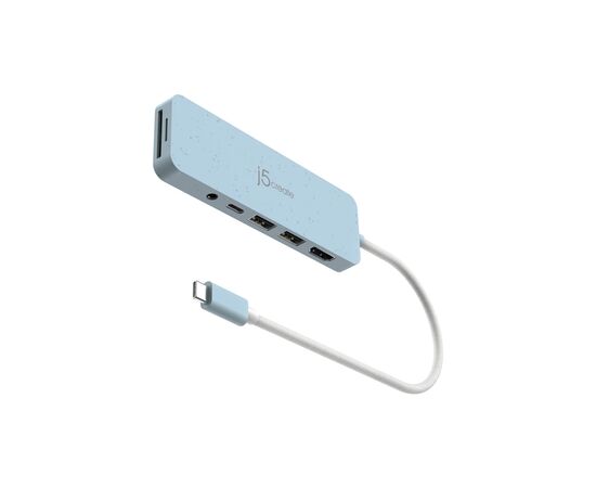 Концентратор J5create USB-C 6-in-1 2xUSB 3.2 + USB-C PD + HDMI 4K + SD/TF + 3.5mm cyan (JCD373EC-N), зображення 2