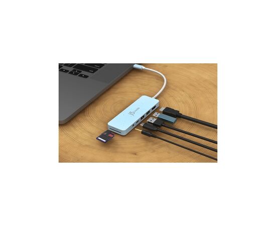 Концентратор J5create USB-C 6-in-1 2xUSB 3.2 + USB-C PD + HDMI 4K + SD/TF + 3.5mm cyan (JCD373EC-N), зображення 4