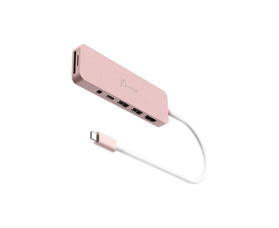 Концентратор J5create USB-C 6-in-1 2xUSB 3.2 + USB-C PD + HDMI 4K + SD/TF + 3.5mm rose (JCD373ER-N), зображення 2