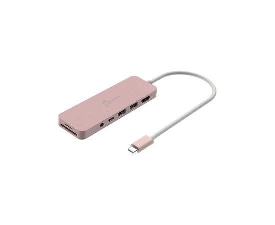 Концентратор J5create USB-C 6-in-1 2xUSB 3.2 + USB-C PD + HDMI 4K + SD/TF + 3.5mm rose (JCD373ER-N)