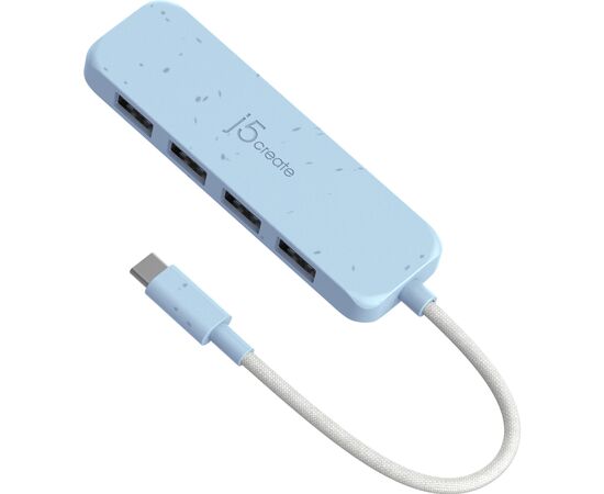 Концентратор J5create USB-C to 4xUSB-A 3.2 10Gbps cyan (JCH341EC-N), зображення 3