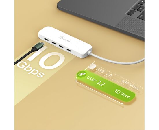 Концентратор J5create USB-C to 4xUSB-C 3.2 10Gbps white (JCH345EW-N), зображення 6
