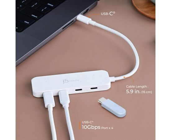 Концентратор J5create USB-C to 4xUSB-C 3.2 10Gbps white (JCH345EW-N), зображення 7