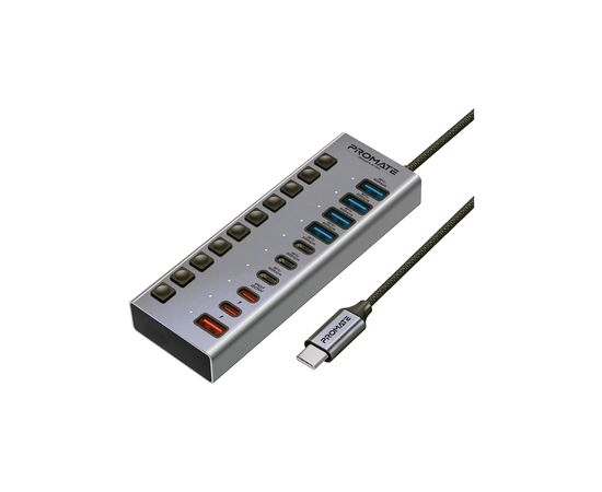 Концентратор Promate USB-C 10-in-1 5xUSB-C + 5xUSB gray (gegahub-5g)